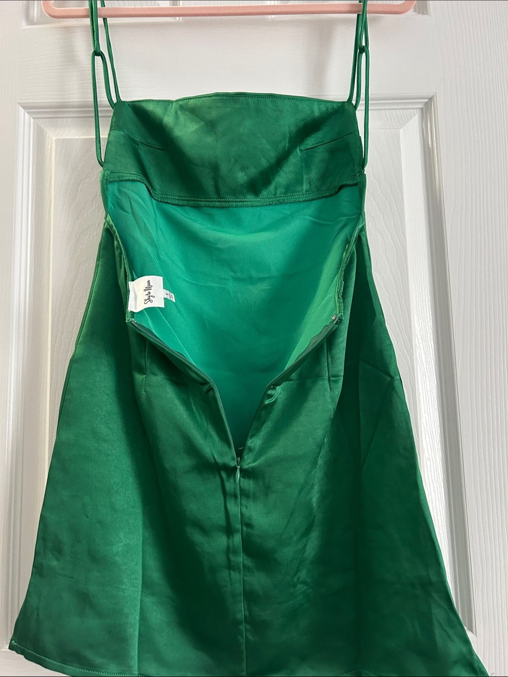 Emerald Satin Mini Dress with Spaghetti Straps